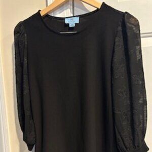Women's Top  Brand: CeCe XS Black Round Neck Decorative Sleeves